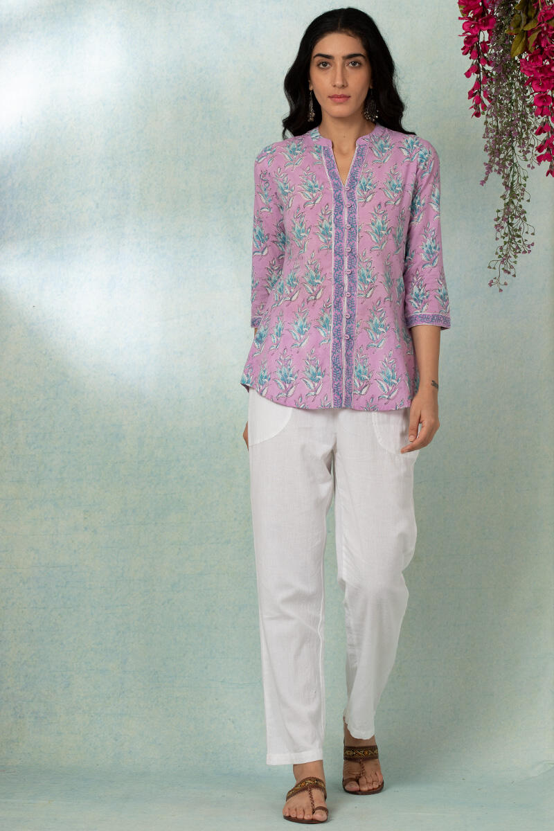 Purple Block Printed Cotton Top