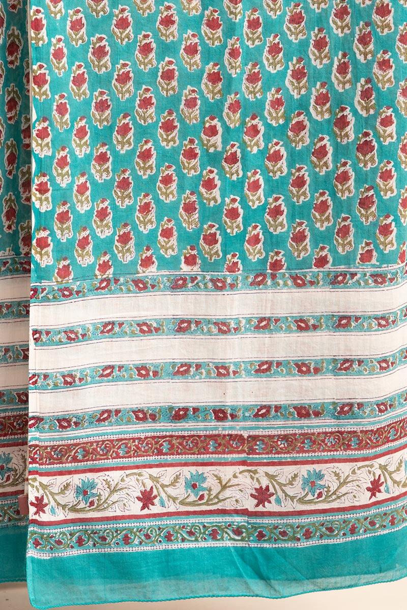 Turquoise Block Printed Cotton Dupatta