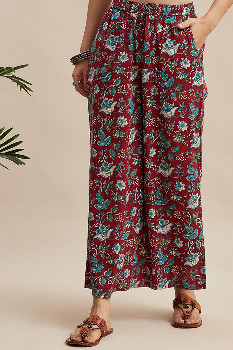 Maroon Block Printed Cotton Palazzo