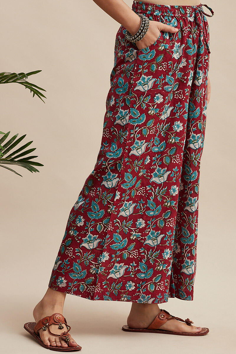 Maroon Block Printed Cotton Palazzo