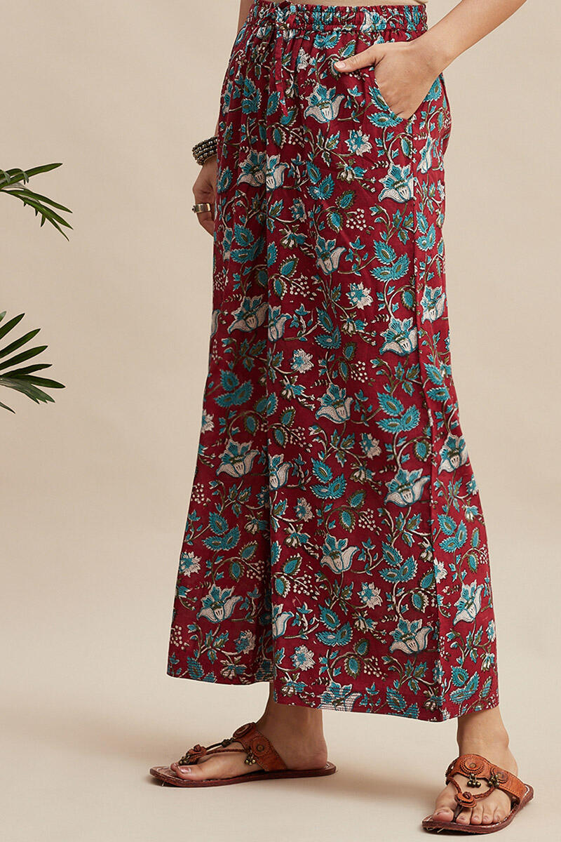 Maroon Block Printed Cotton Palazzo