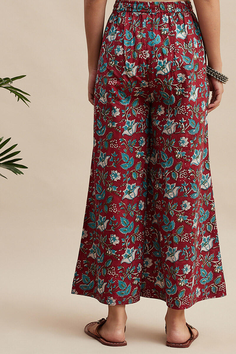 Maroon Block Printed Cotton Palazzo