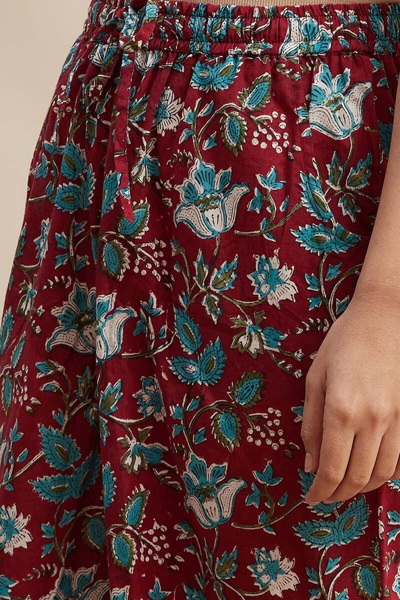 Maroon Block Printed Cotton Palazzo