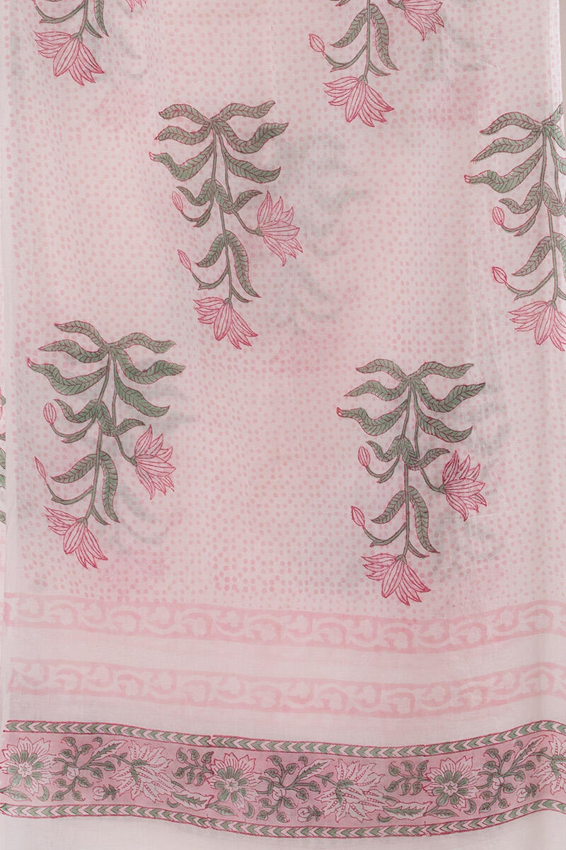 White Block Printed Cotton Dupatta