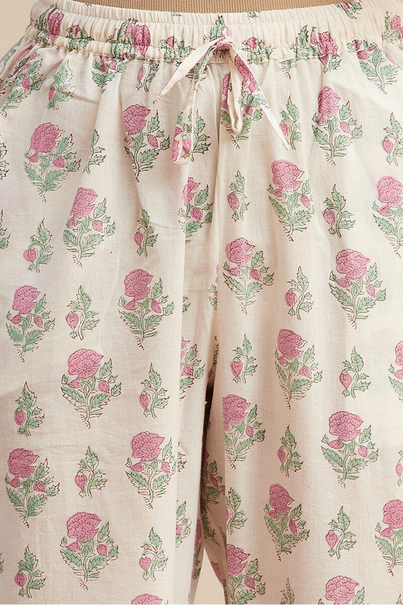 White Block Printed Cotton Narrow Pants