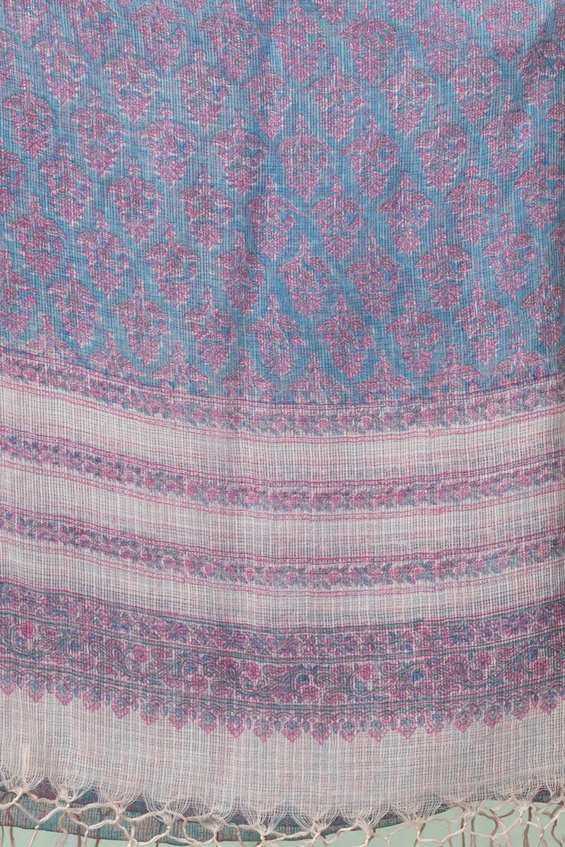 Purple Block Printed Kota Dupatta