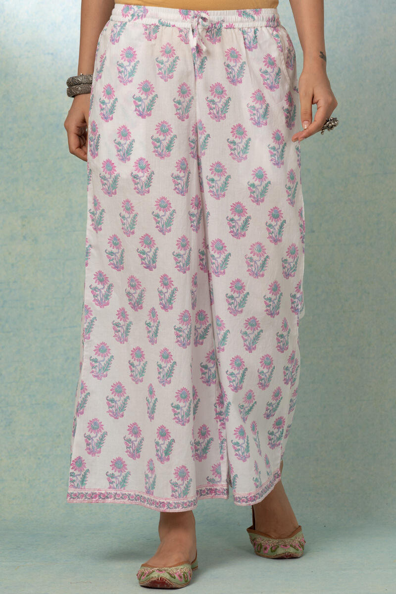 White Block Printed Cotton Palazzo
