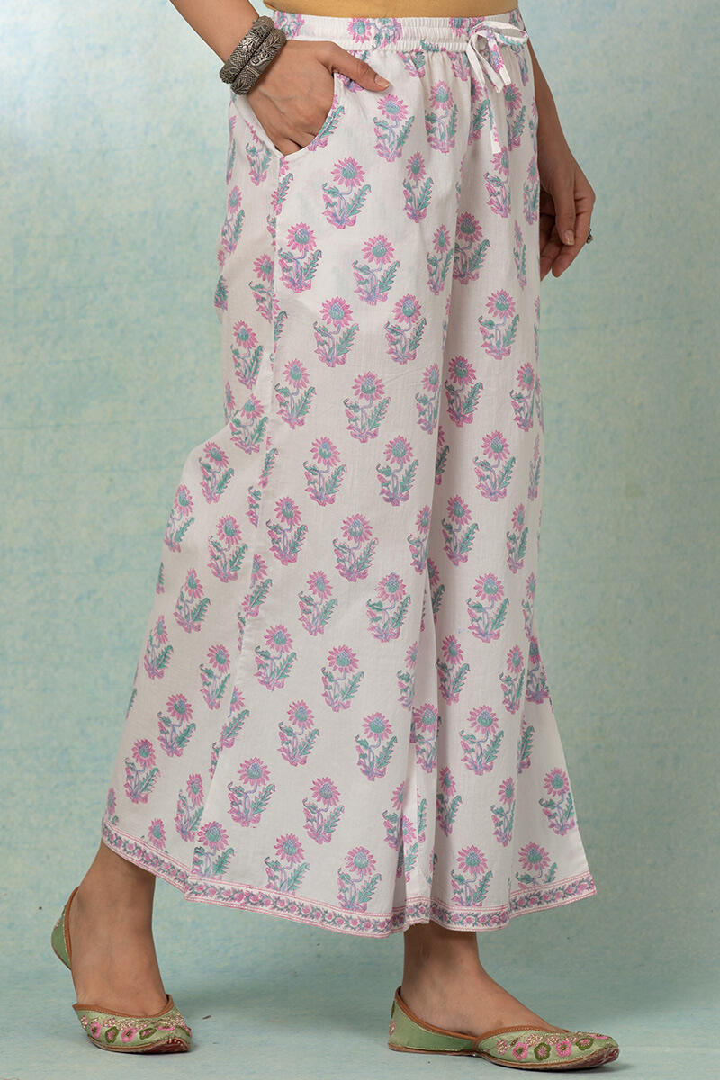 White Block Printed Cotton Palazzo