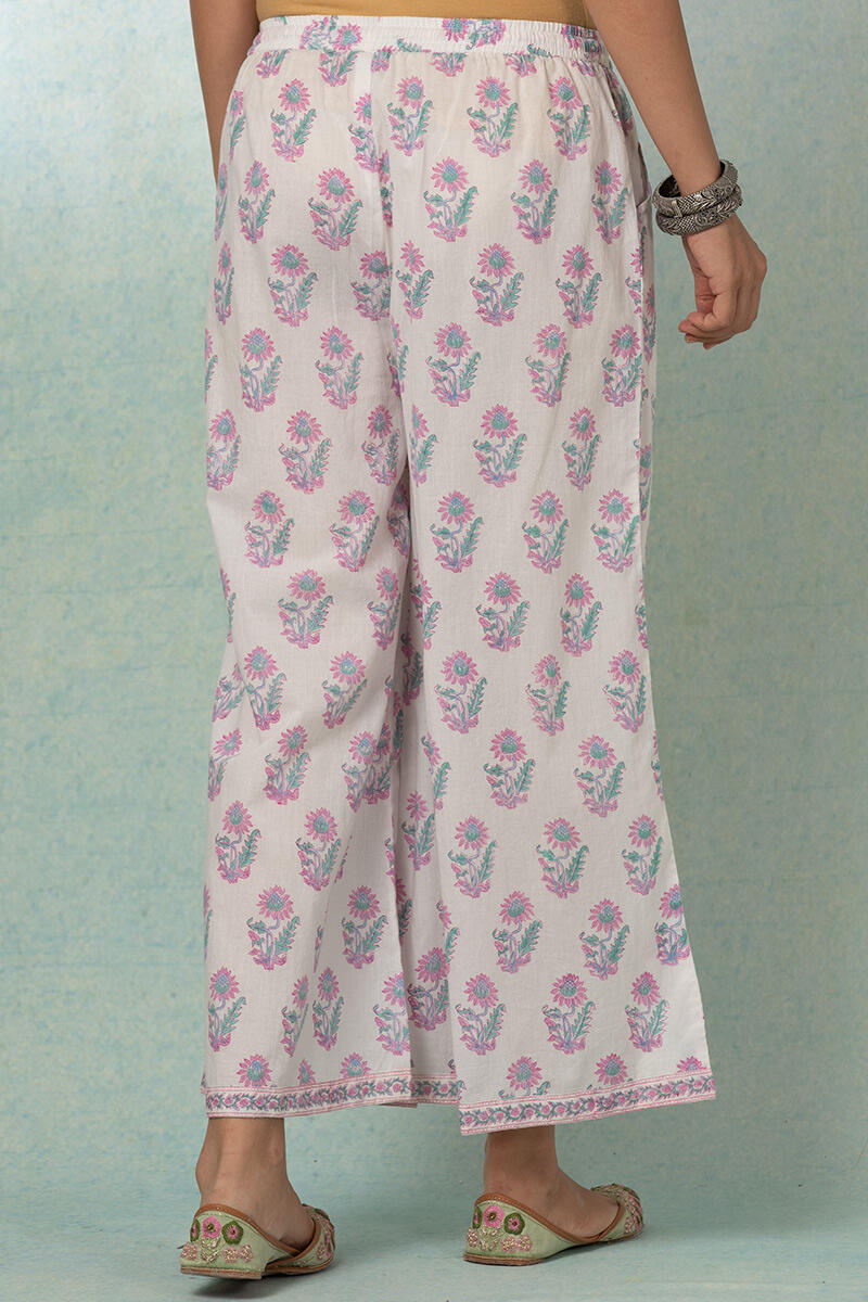 White Block Printed Cotton Palazzo