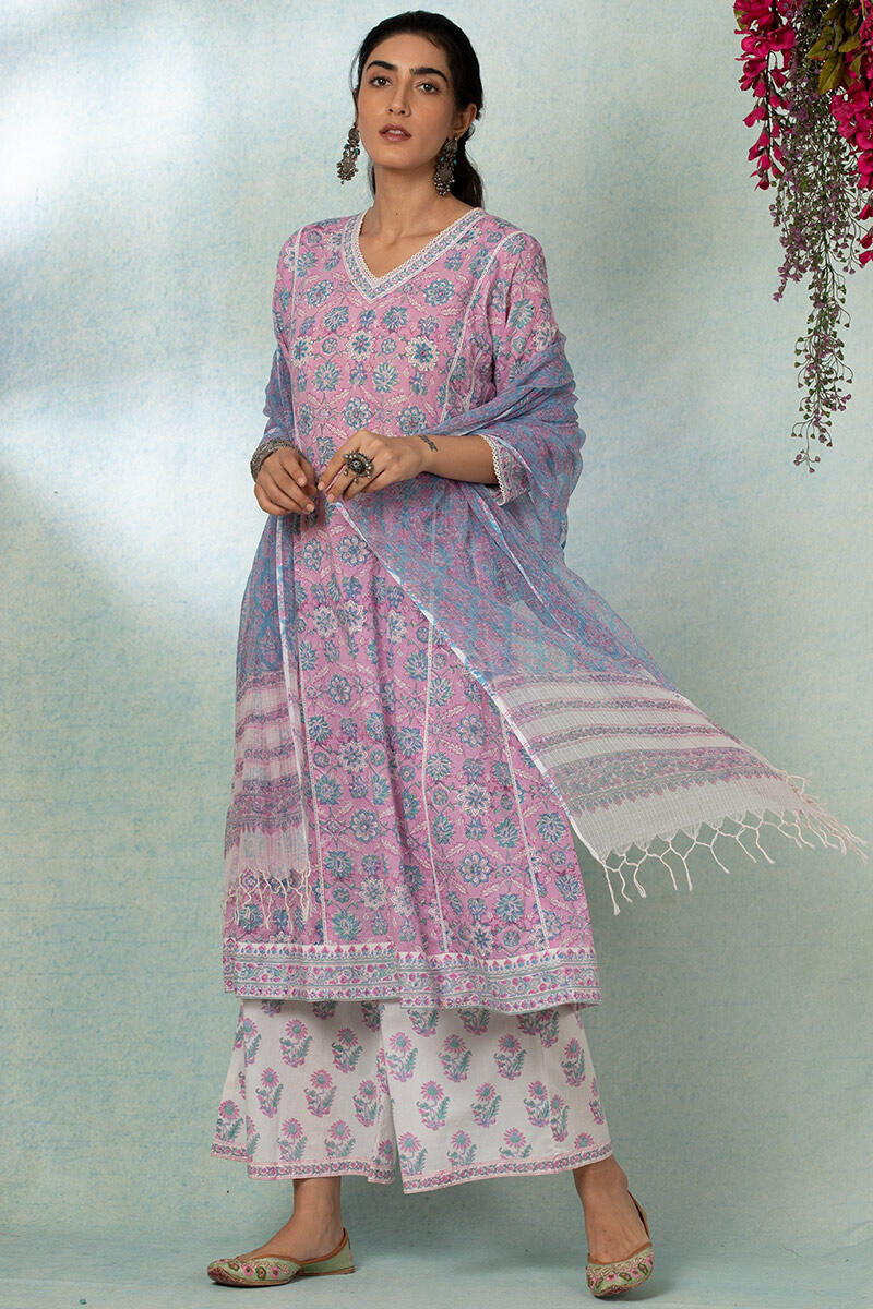 White Block Printed Cotton Palazzo