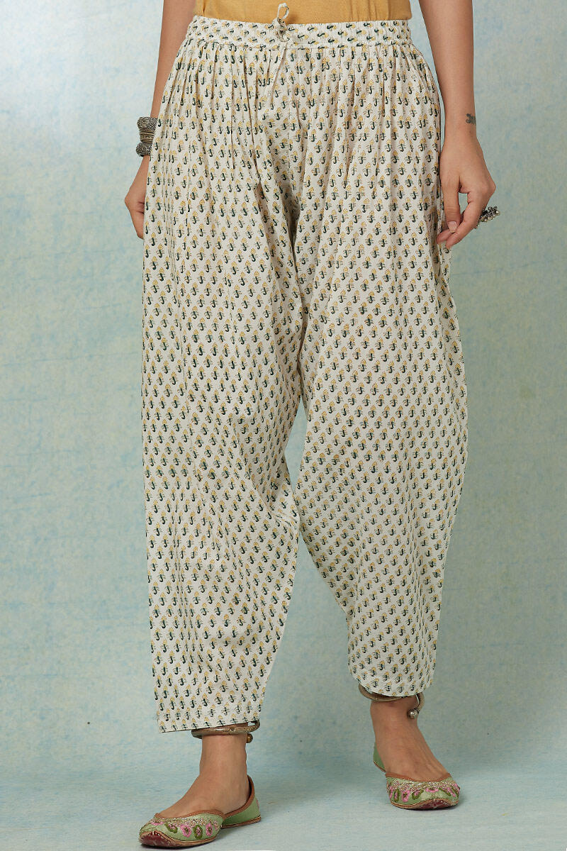 White Block Printed Cotton Salwar