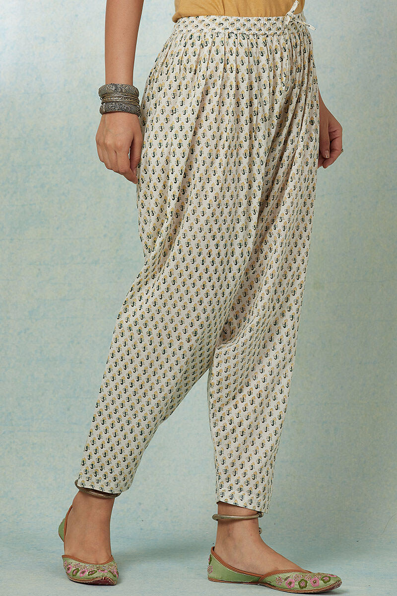White Block Printed Cotton Salwar