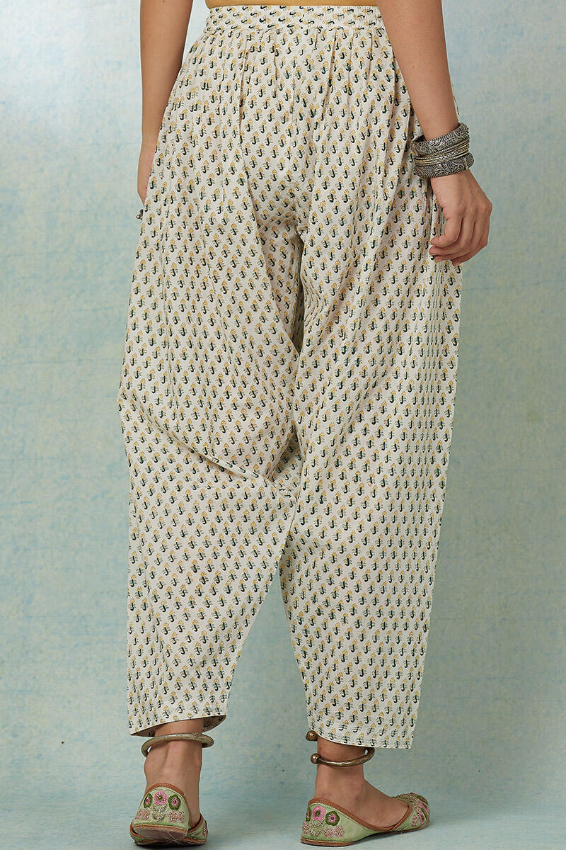 White Block Printed Cotton Salwar