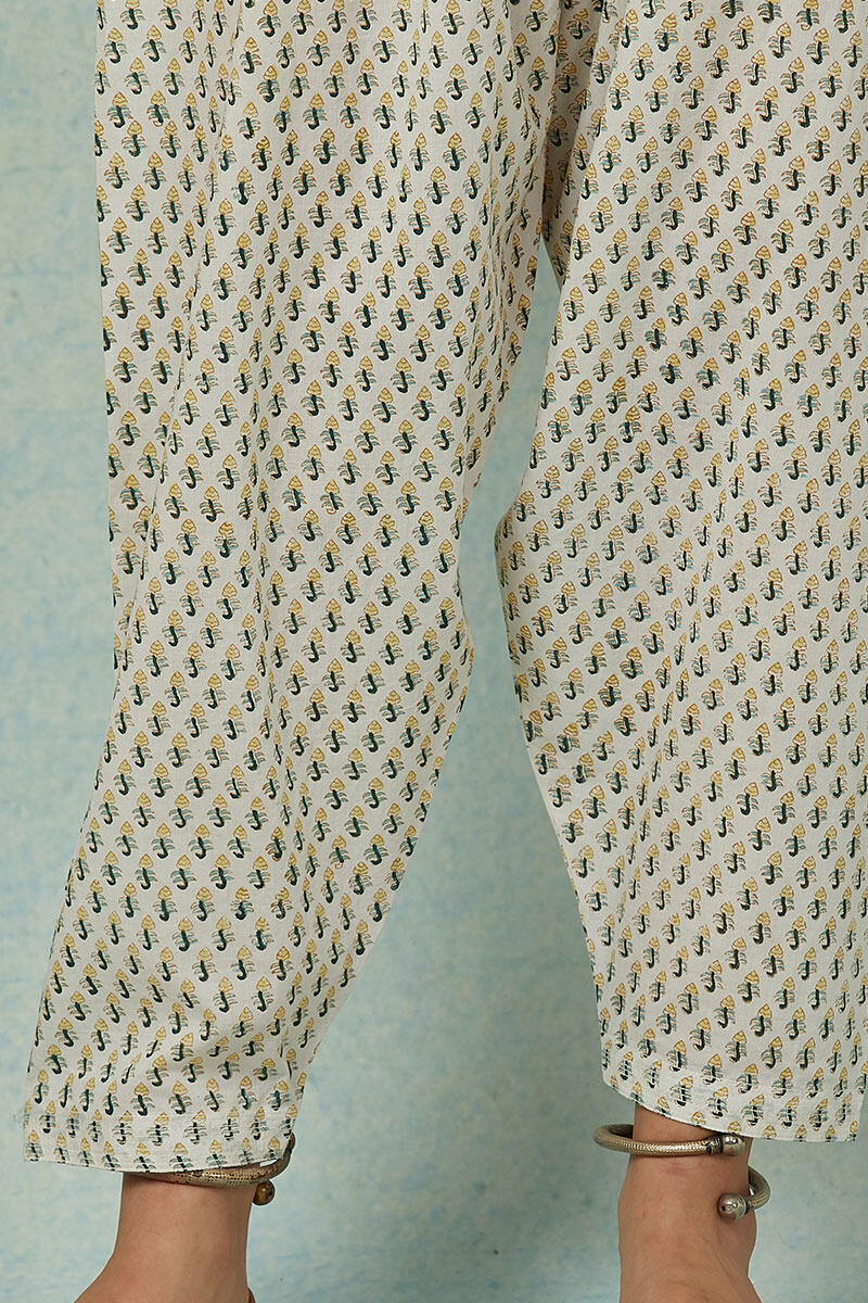 White Block Printed Cotton Salwar