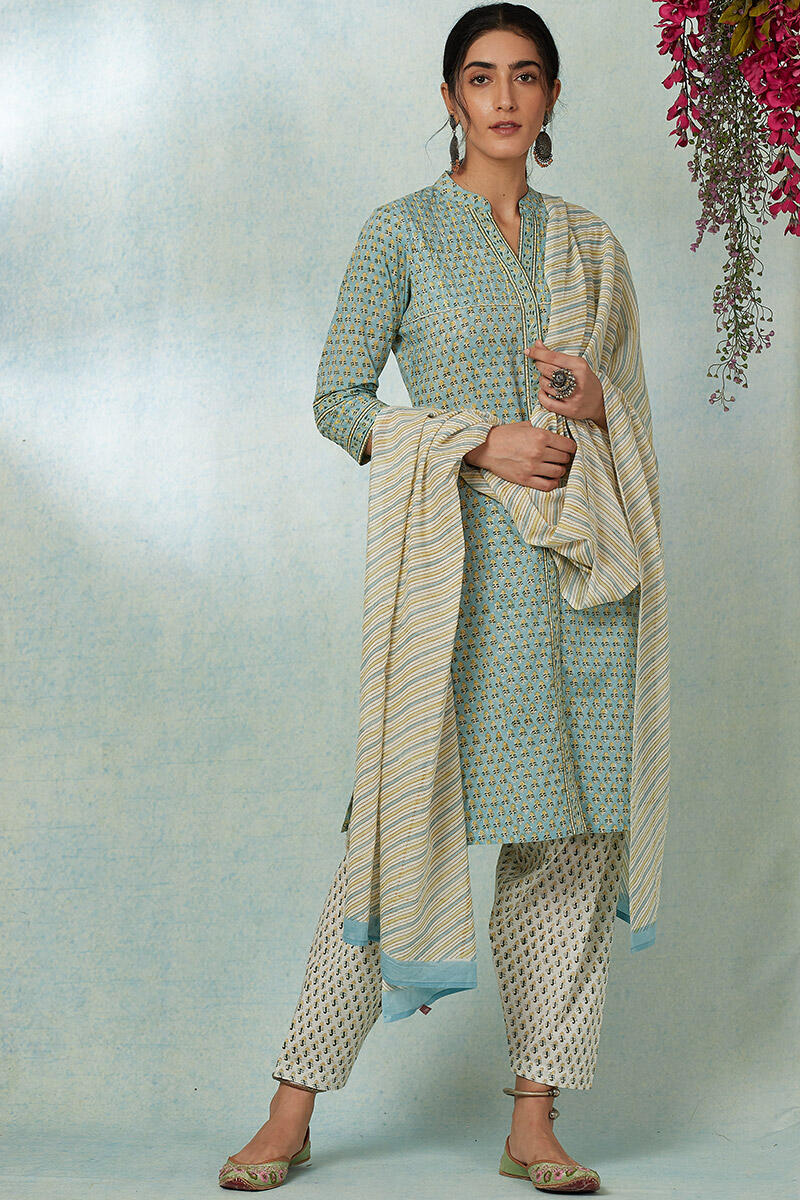 White Block Printed Cotton Salwar
