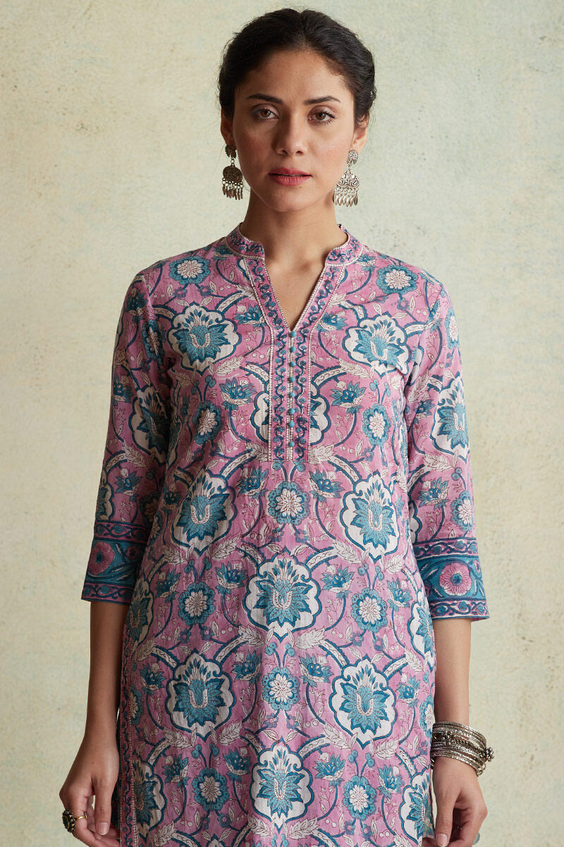 Purple Block Printed Short Kurta