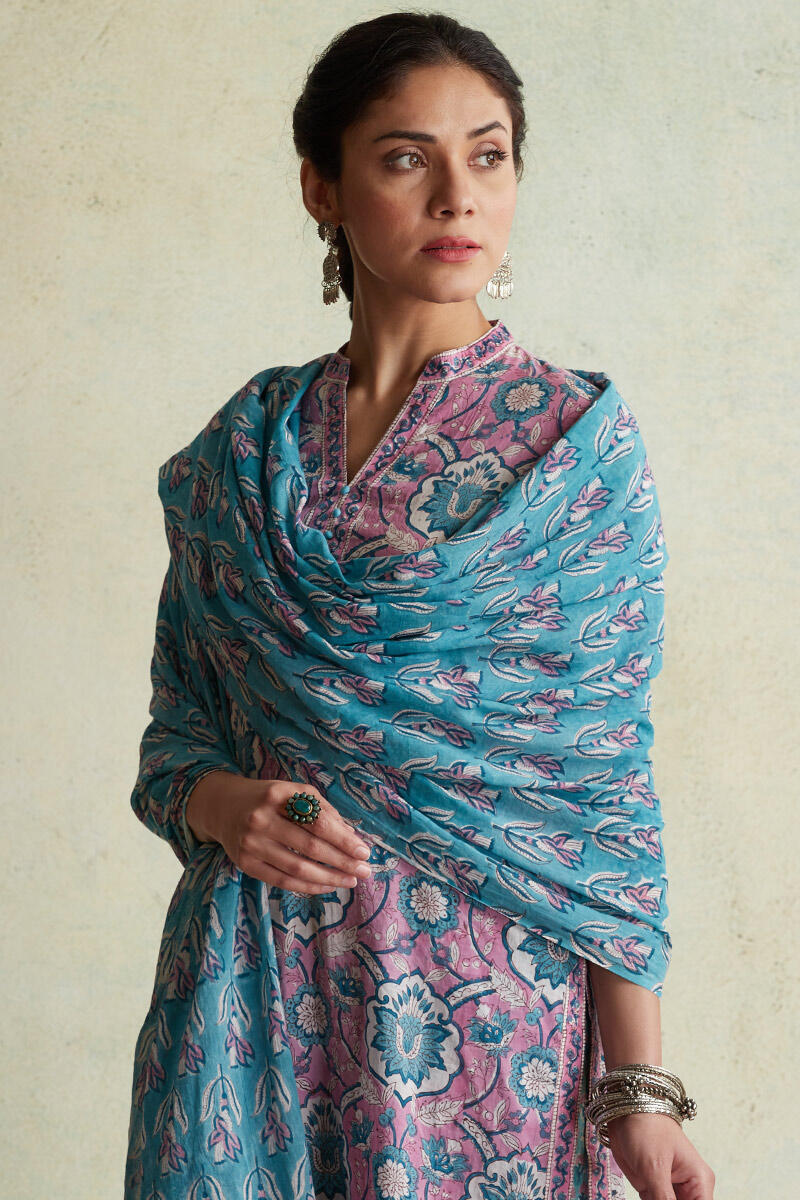 Purple Block Printed Short Kurta