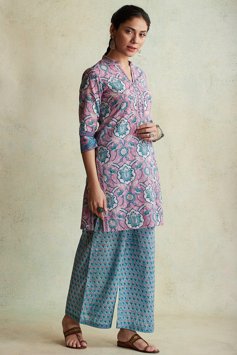 Purple Block Printed Short Kurta