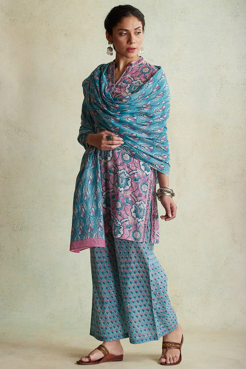 Purple Block Printed Short Kurta
