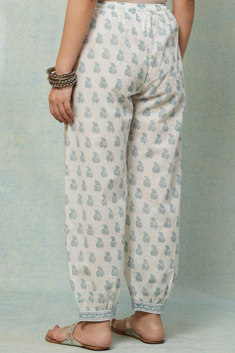 White Block Printed Cotton Izhaar Pants