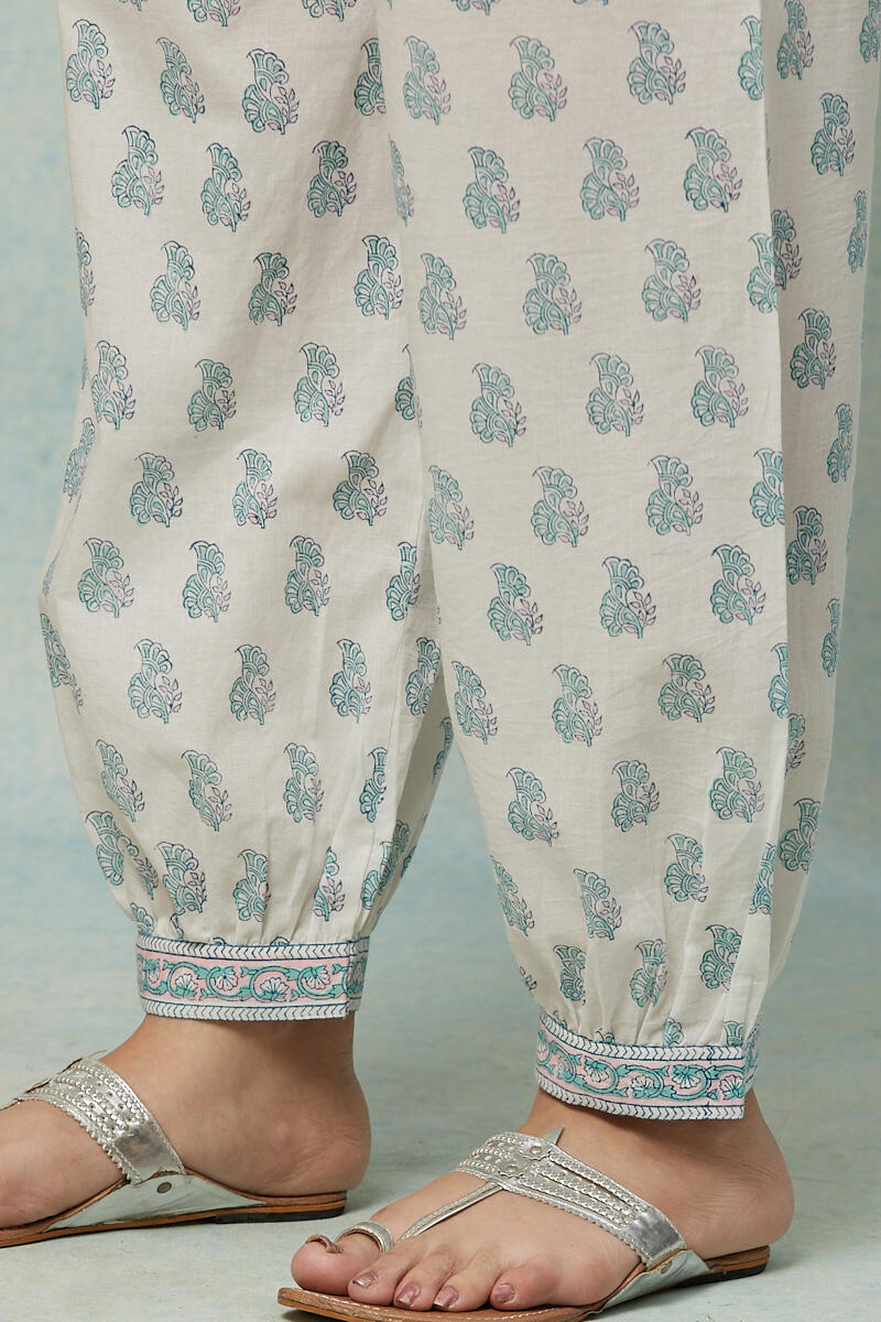 White Block Printed Cotton Izhaar Pants