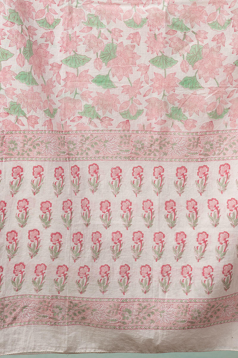 Pink Block Printed Cotton Dupatta