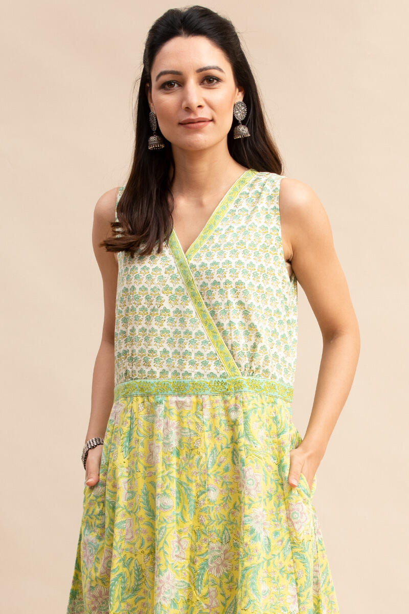 Yellow Block-Printed Cotton Dress