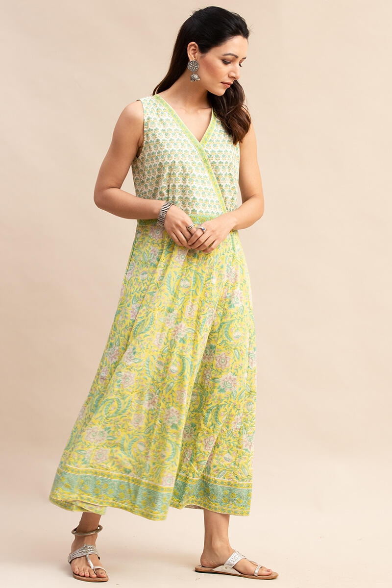 Yellow Block-Printed Cotton Dress