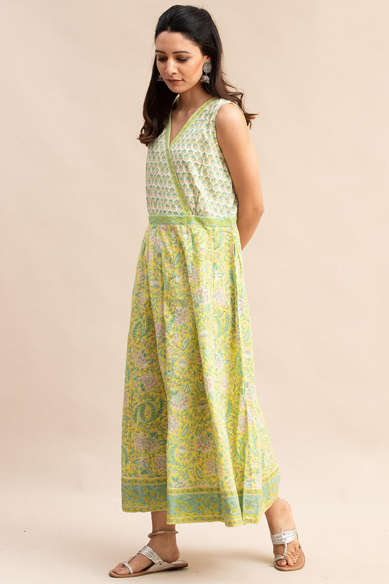 Yellow Block-Printed Cotton Dress