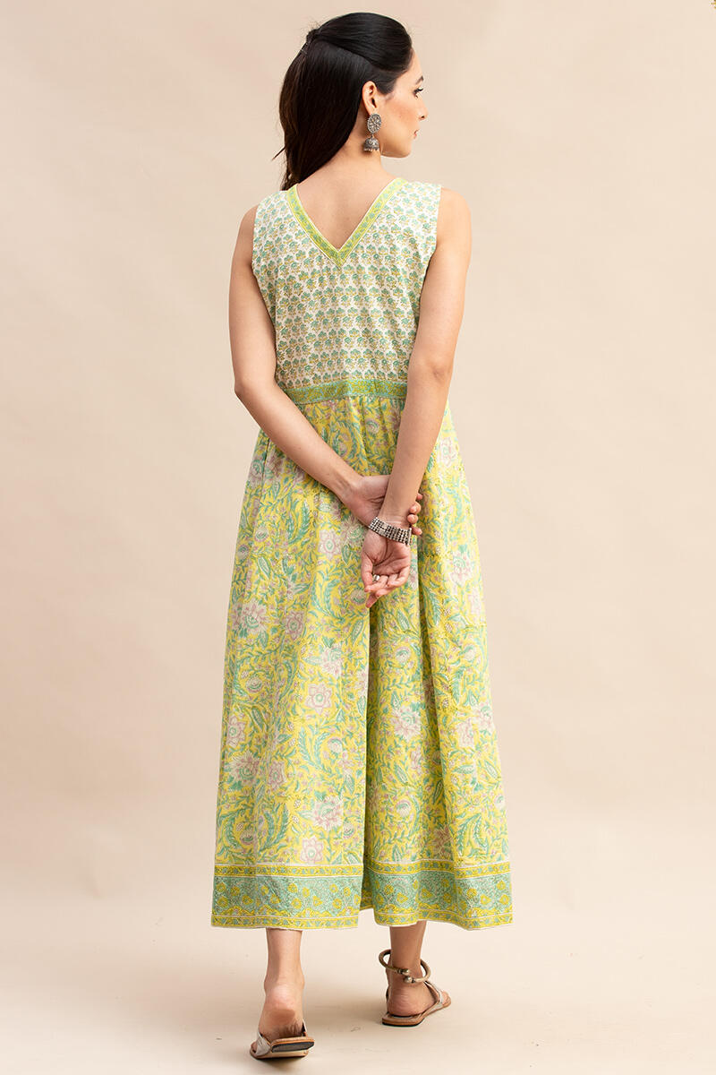 Yellow Block-Printed Cotton Dress