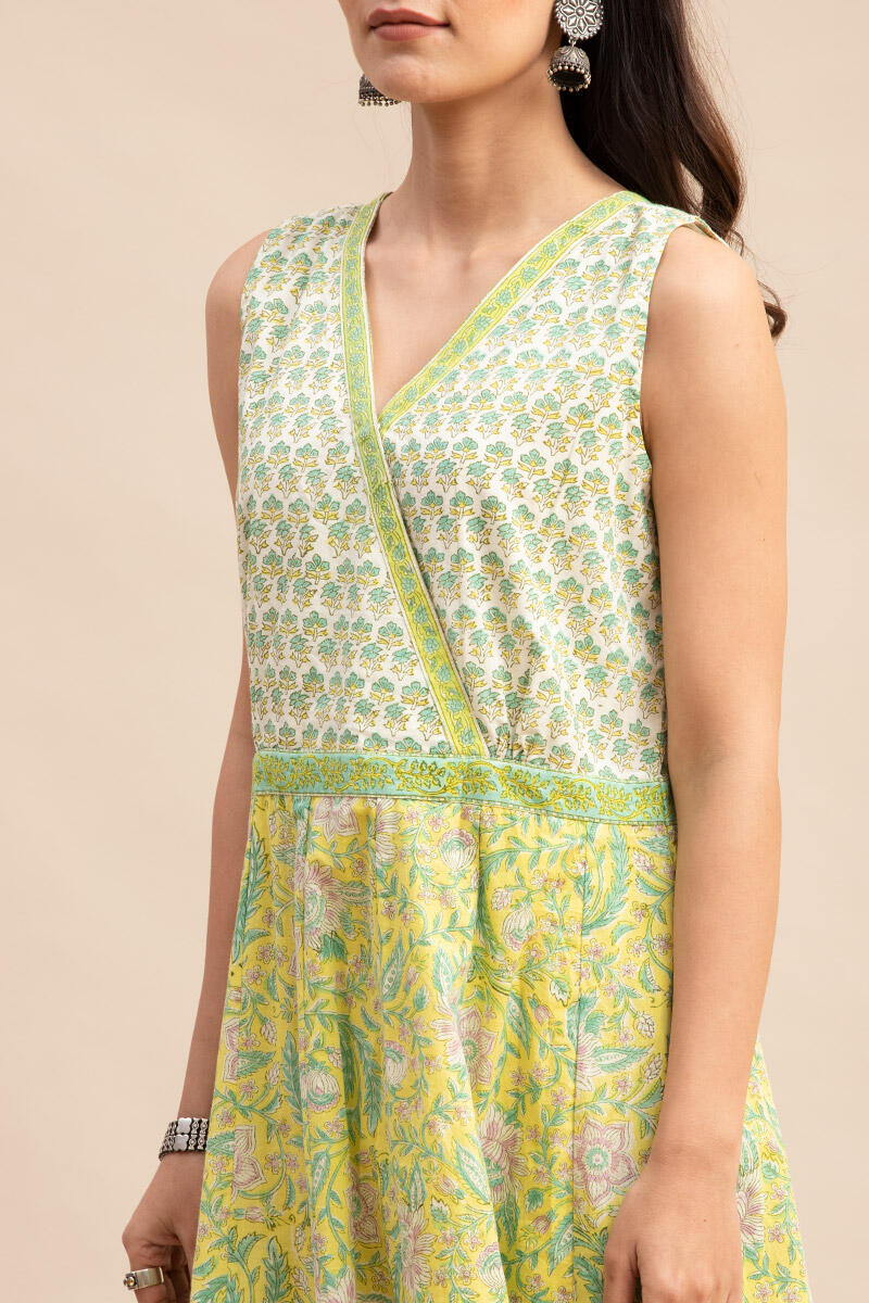 Yellow Block-Printed Cotton Dress