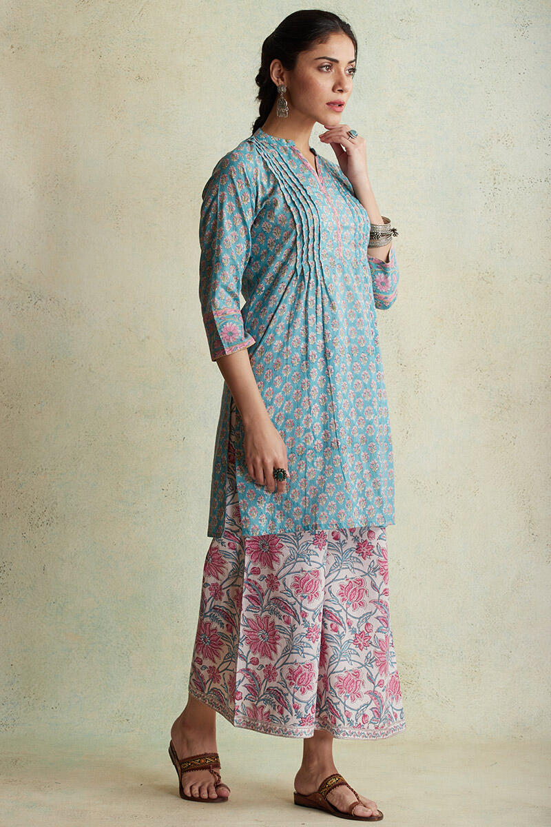 Blue Block Printed Short Kurta