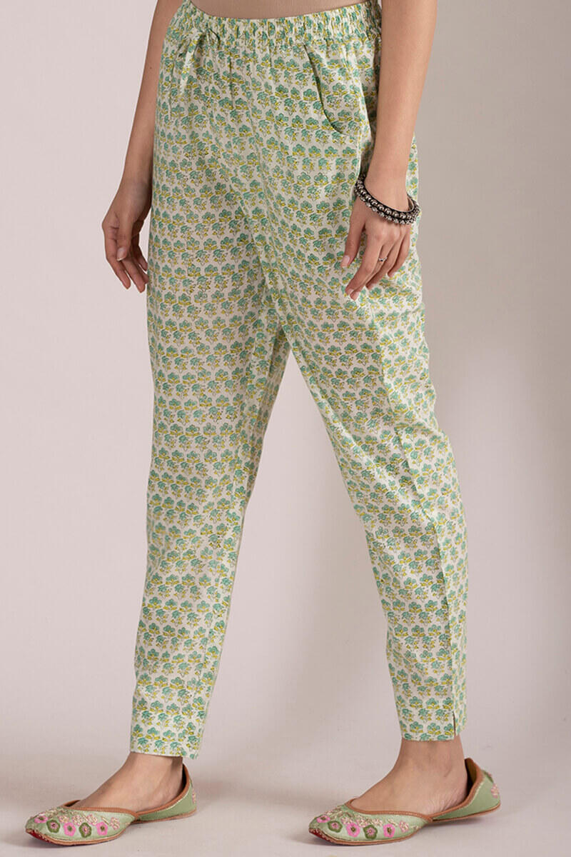 Buy White Block Printed Cotton Cigarette Pants White Cigarette Pants for Women Farida Gupta