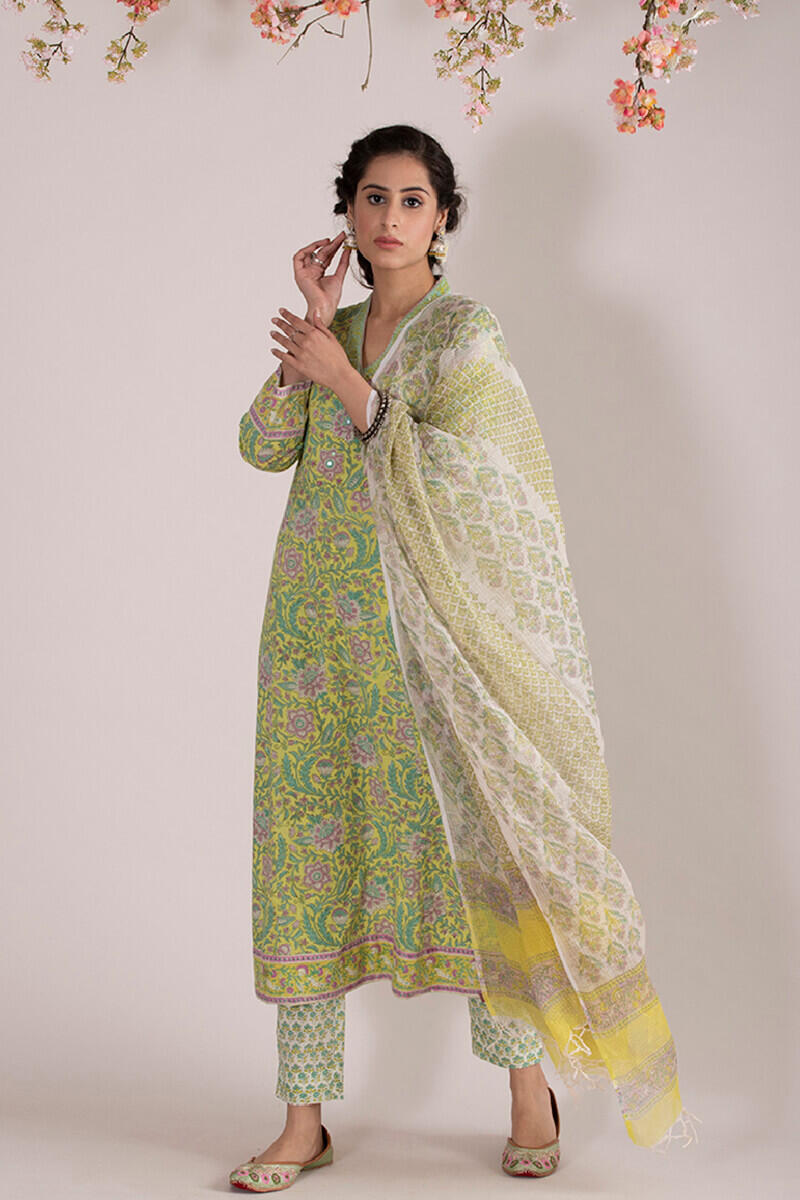 White Block Printed Cotton Cigarette Pants
