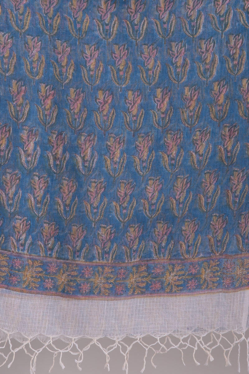 Blue Block Printed Kota Dupatta