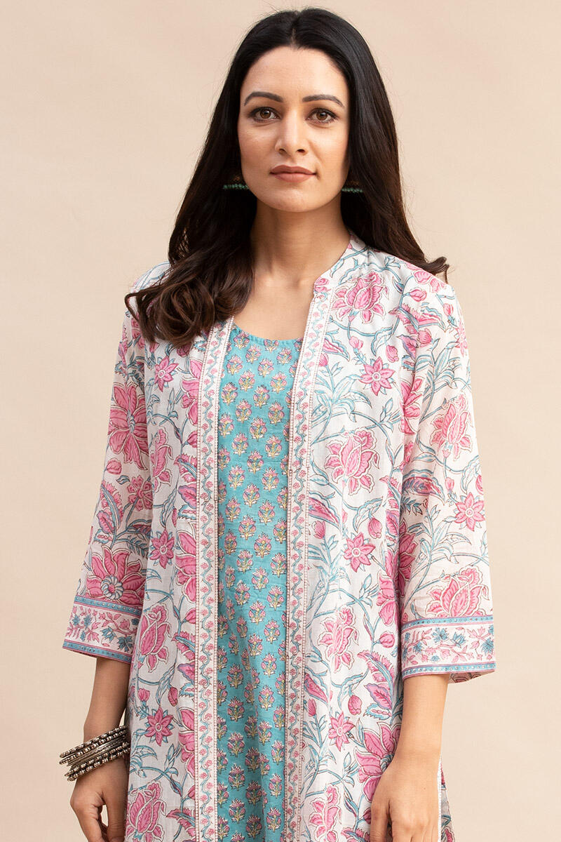 Pink Block Printed Straight Cotton Kurta