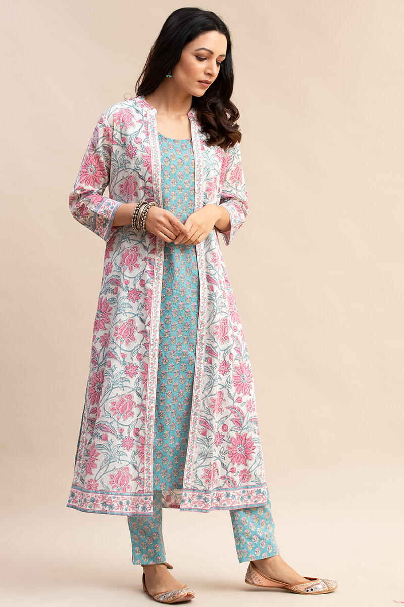 Pink Block Printed Straight Cotton Kurta