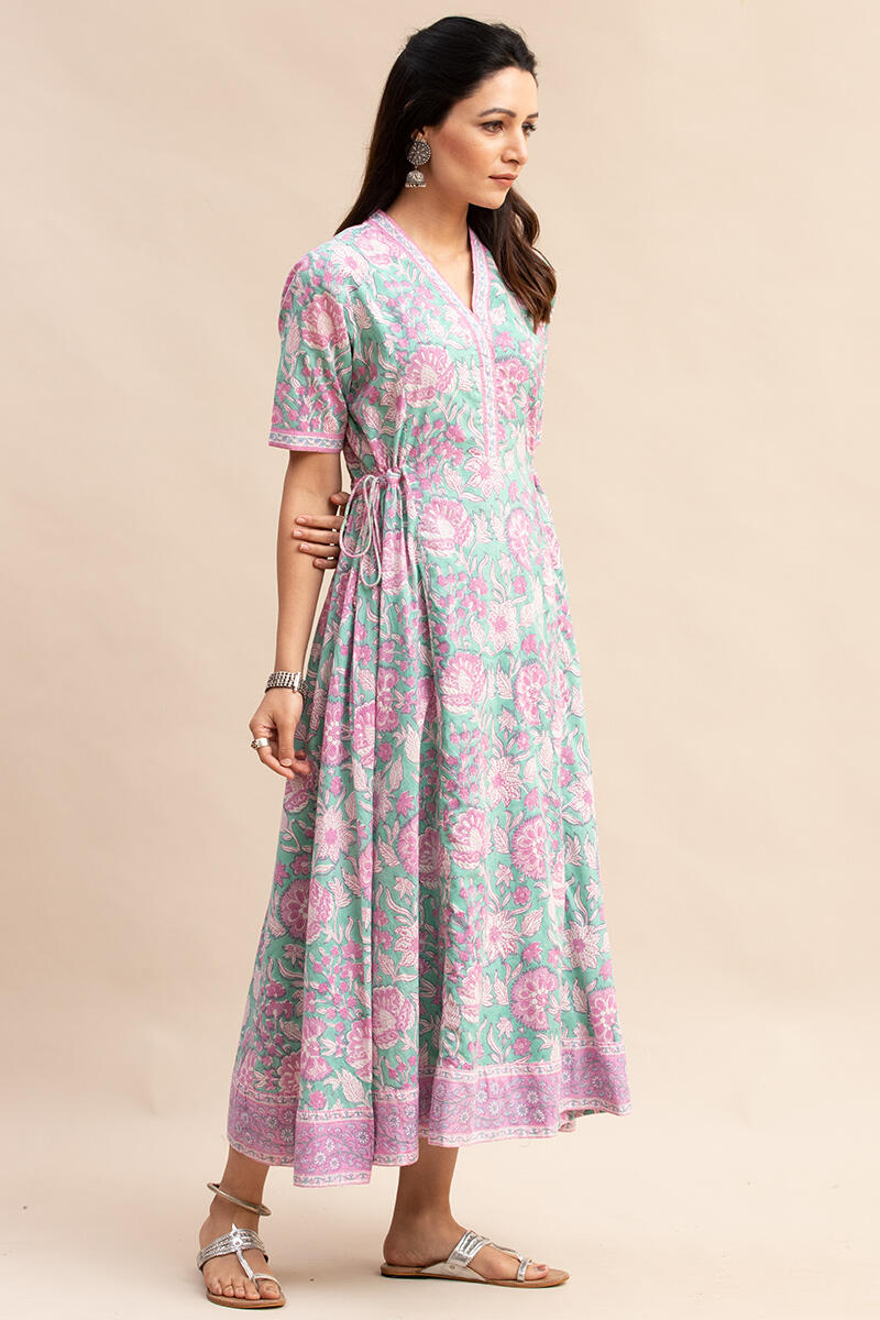 Green Block-Printed Cotton Dress