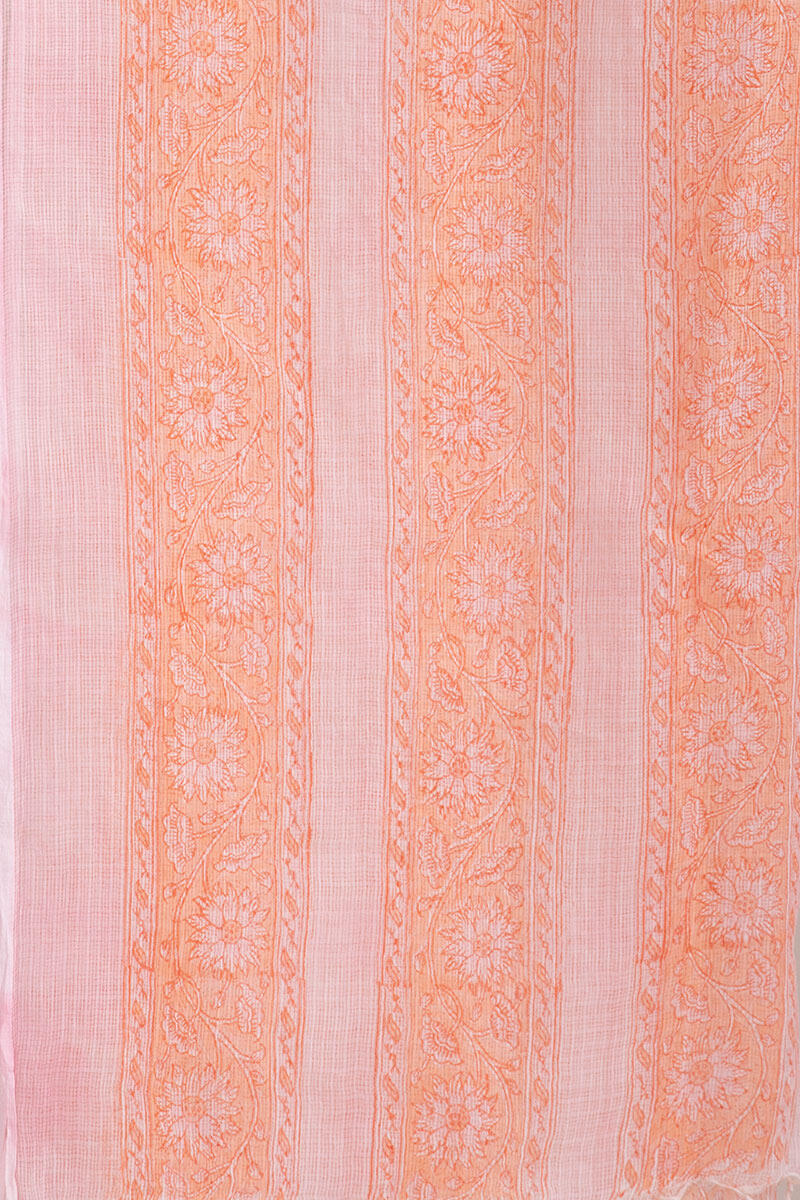 Orange Block Printed Kota Dupatta
