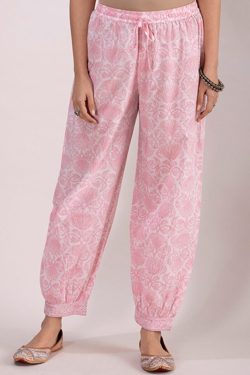 Pink Block Printed Cotton Izhar Pants