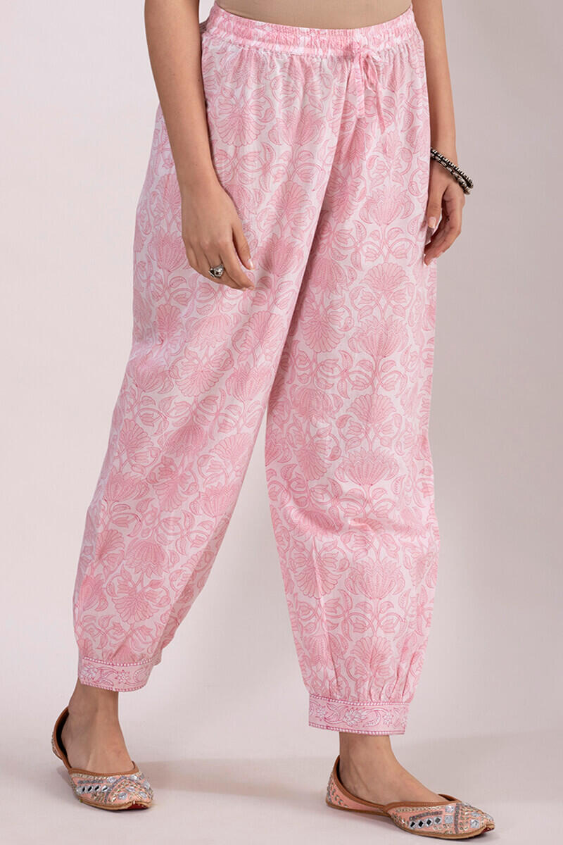 Pink Block Printed Cotton Izhar Pants