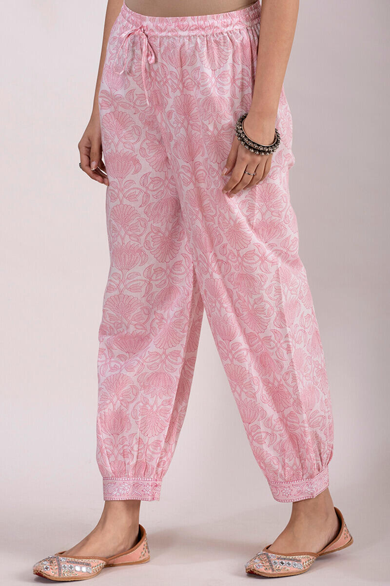Pink Block Printed Cotton Izhar Pants