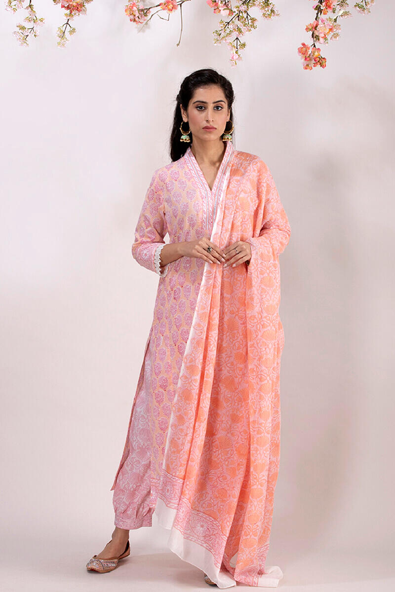 Pink Block Printed Cotton Izhar Pants
