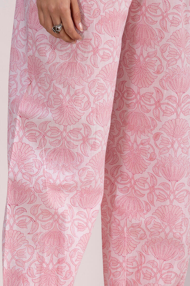 Pink Block Printed Cotton Izhar Pants