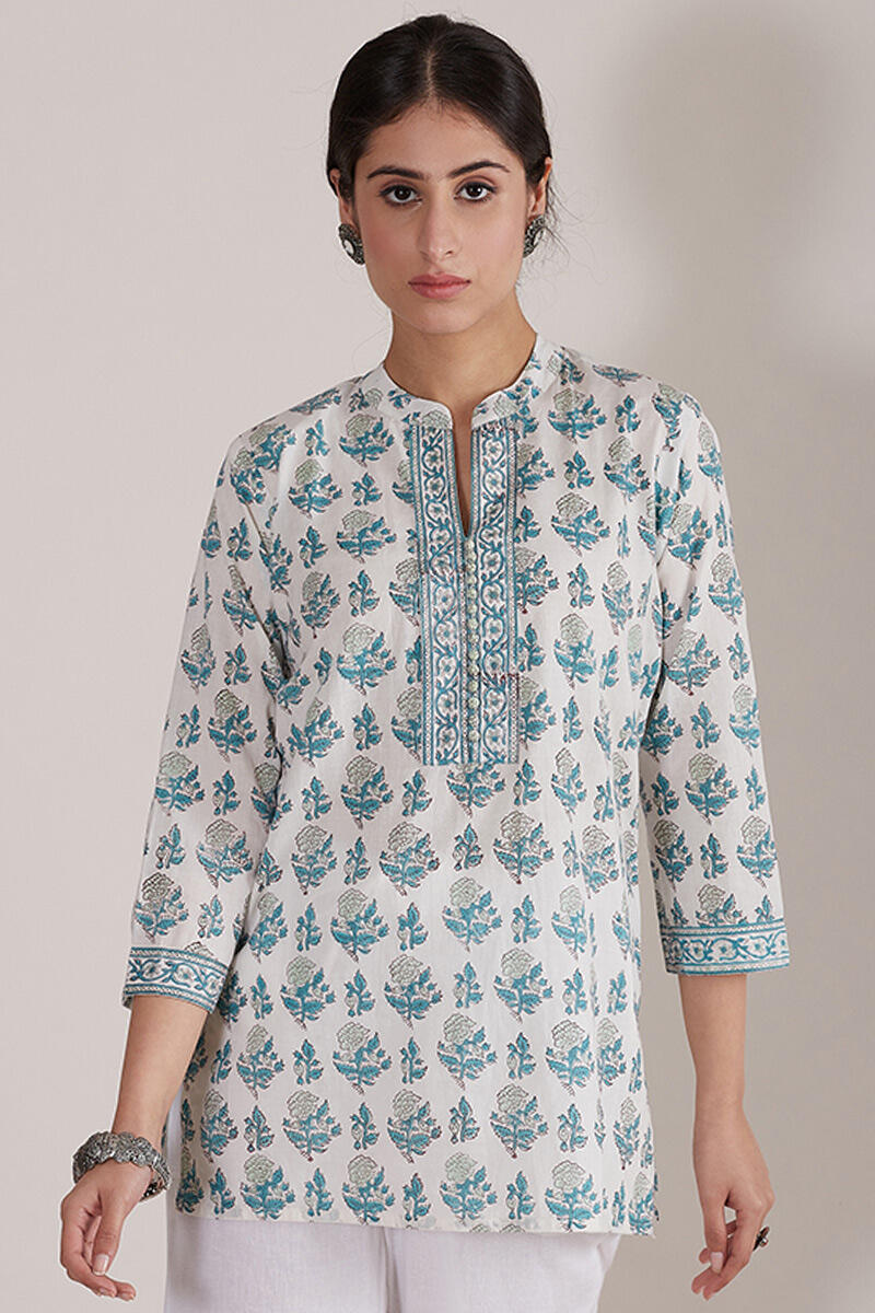 Turquoise Block Printed Cotton Top