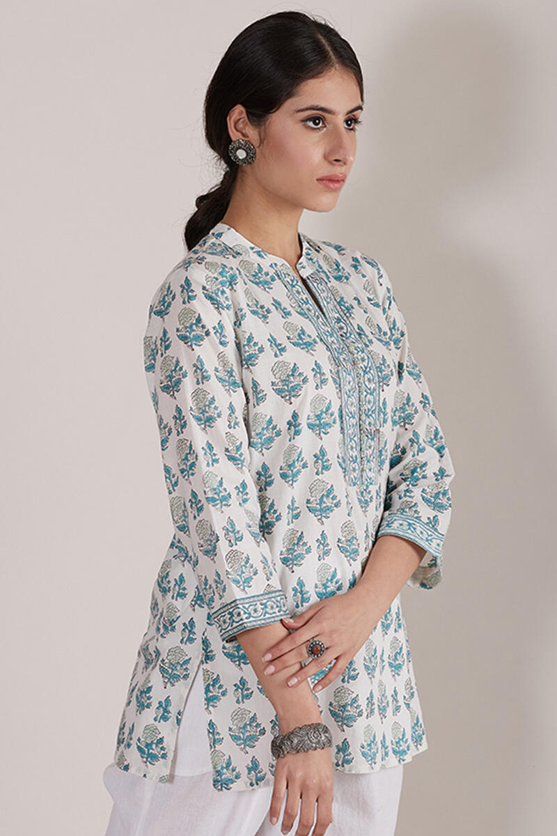 Turquoise Block Printed Cotton Top
