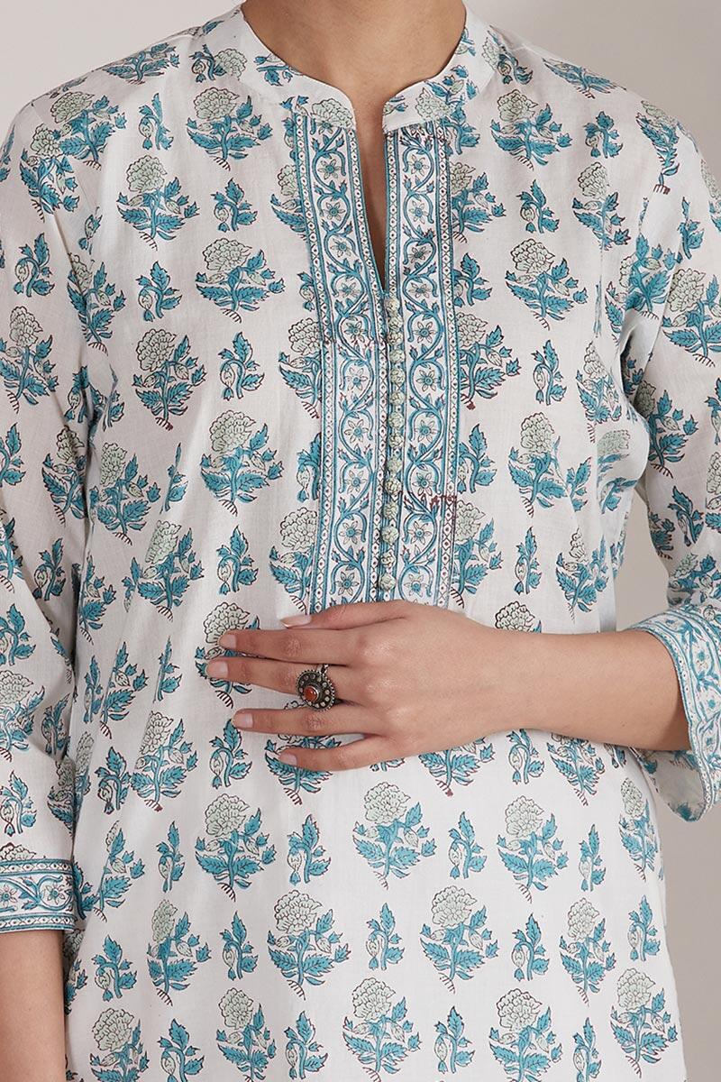 Turquoise Block Printed Cotton Top