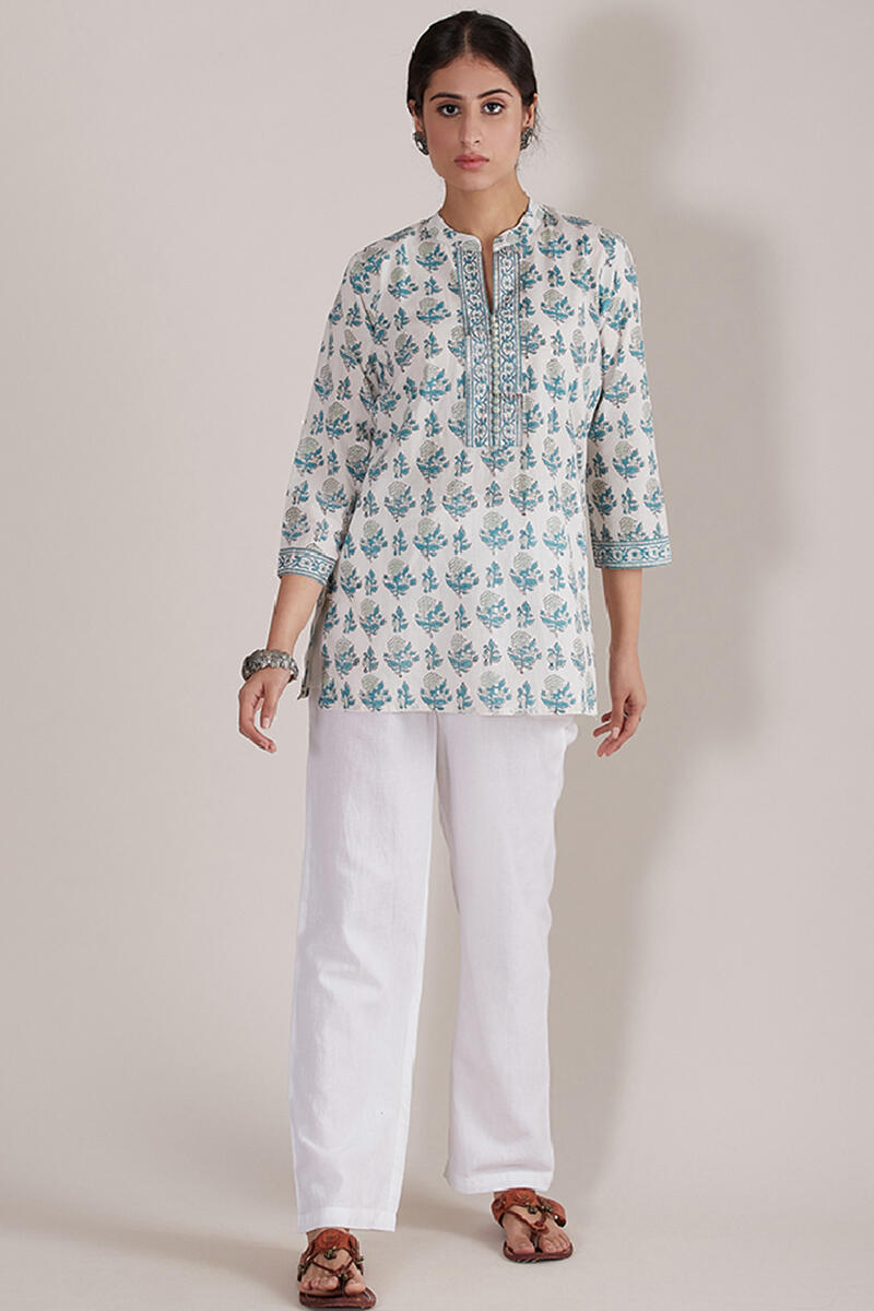 Turquoise Block Printed Cotton Top