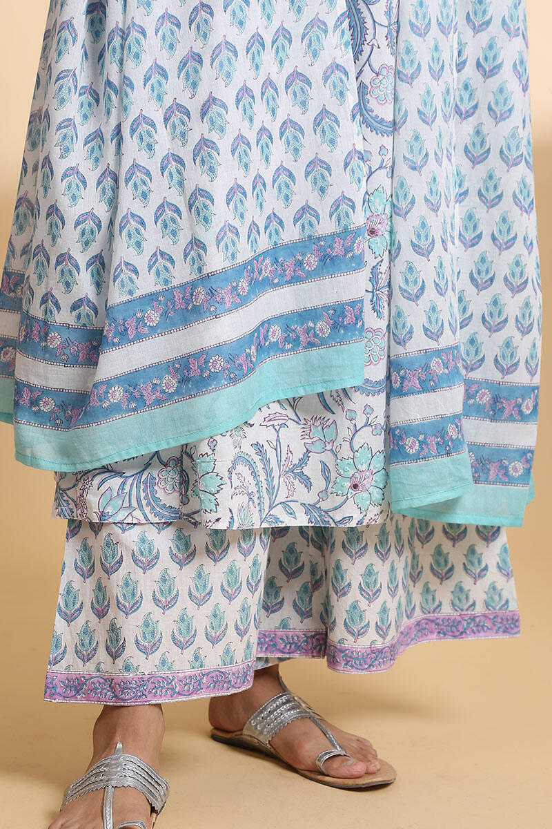 White Block Printed Cotton Dupatta