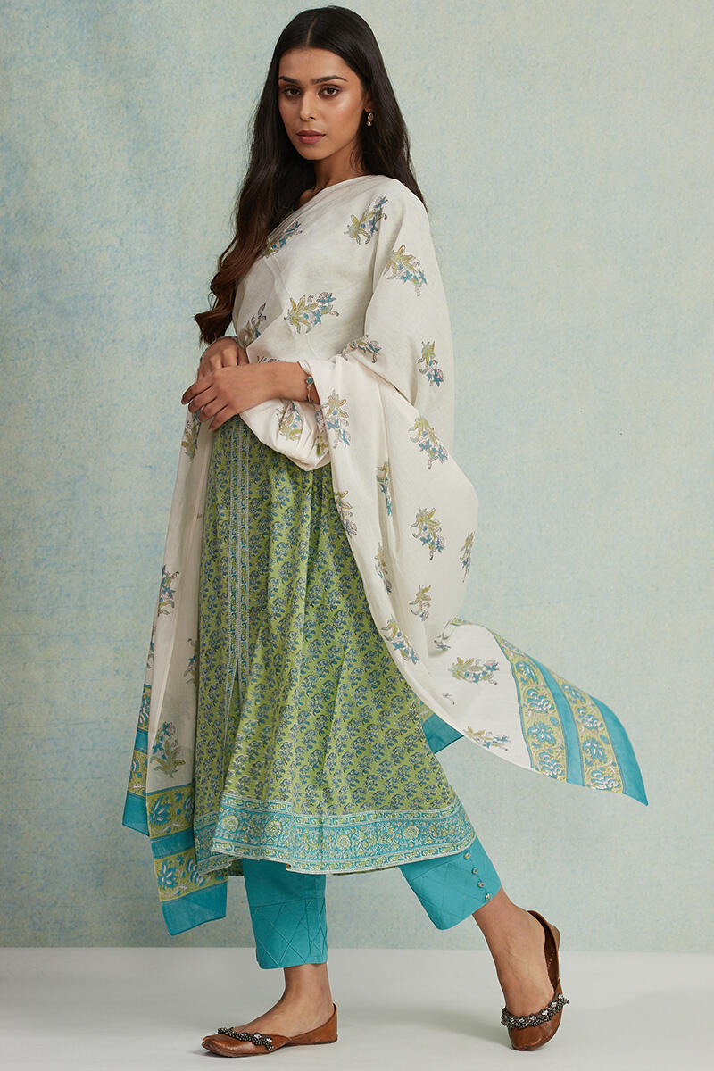 Buy Green Block Printed Straight Cotton Kurta for Women